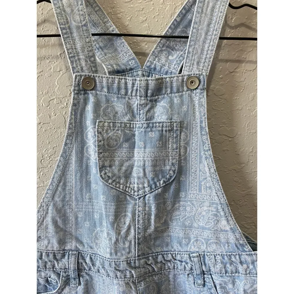 The Children's Place Girls Blue Denim Paisley Overall Shorts Size 10